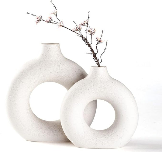 CEMABT Vases for Pampas Grass,2PC Creative Vase Modern Home Decor,Handmade Vase White Ceramic Dried Flowers Crafts Ornaments for Office Home Deco Decoration,Vase Beige