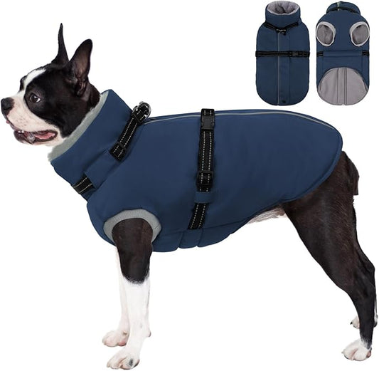 AOFITEE Small Dog Coat with Harness Built in, Fleece Dog Winter Jacket, Reflective Puppy Winter Coat with Zipper On Back, Warm Turtleneck Pet Sweater Windproof Puffer Jacket for Chihuahua, Yorkie, XS