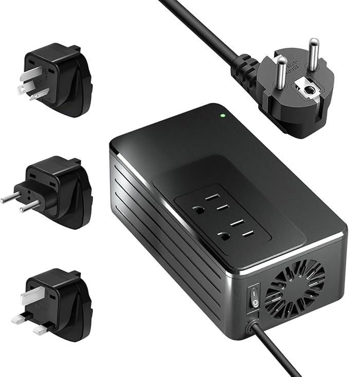 1600W Universal Travel Converter Step-Down 220V to 110V, Pure Sine Wave, for All American Appliances, Lightweight 2lbs