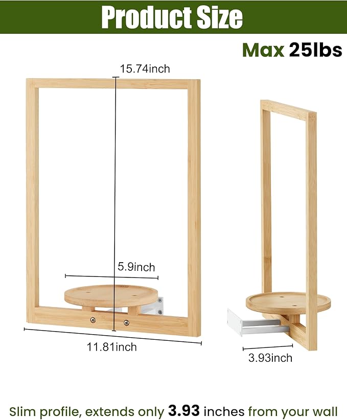 yadoker Wall Planters for Indoor Plants,Bamboo Hanging Plant Holders, Wall Decor Plant Stand, 2-Pack Window Plant Shelves for Living Room & Entryway