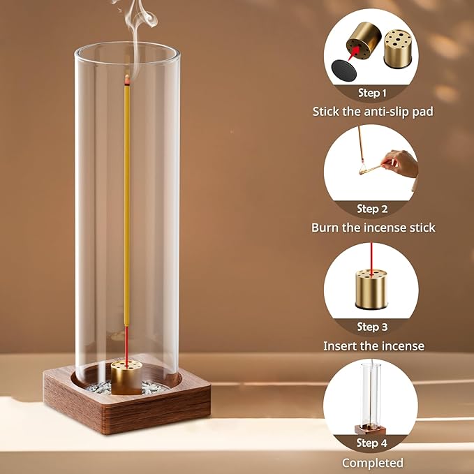 2 Pack Incense Holder for Sticks, Insence-Stick Holder Ash Catcher with Removable Glass, Anti-Ash Flying Mess-Free Incense Burner, Perfect for Meditation Yoga Relaxation, Home Decor