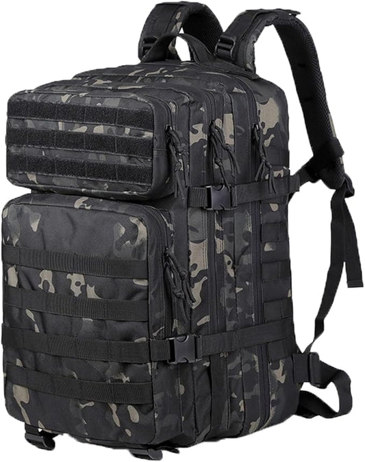 56L Tactical Backpack, Military Molle Backpack Army 3 Day, Waterproof Durable Hiking Rucksack for Men, 24H Outdoor Survival Bug Out Bag for Camping, Travel, Hunting, Camouflage Black