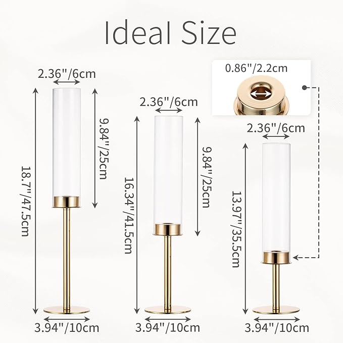 Hurricane Taper Candle Holders: Gold Glass Candlestick Holder Tall Candle Sticks Holder Decor with Glass Cover for Wedding Table Centerpiece Party Birthday Christmas Home Mantel Set of 6