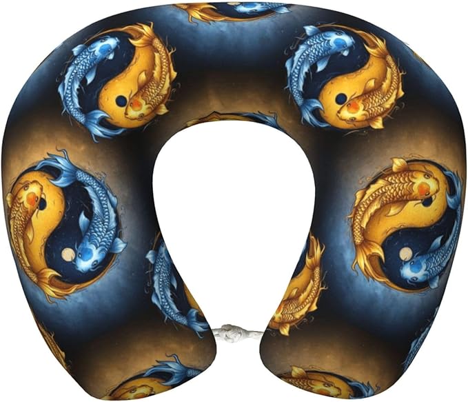 Comfortable Travel Pillow for Pain Relief Sleeping, Memory Foam Airplane Car Neck Pain Pillows Koifish Fish Yin Yang, Funny Chin Head Support Cushion