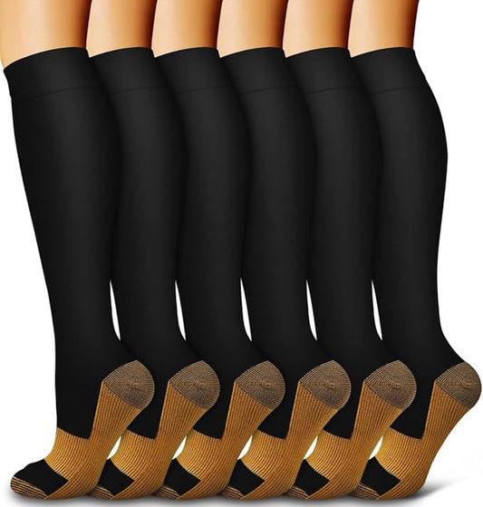 Bluemaple 6 Pack Copper Compression Socks for Women and Men Circulation-Best Support for Medical, Running,Nursing,Athletic