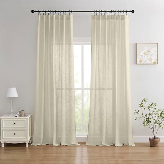 Joydeco Linen Curtains 84 Inch Length 2 Panels Set, Light Filtering Curtains for Bedroom Living Room,Linen Blend Drapes 52 Inches Wide with Back Tab Rod Pockets (W52 x L84 Inch, Natural)