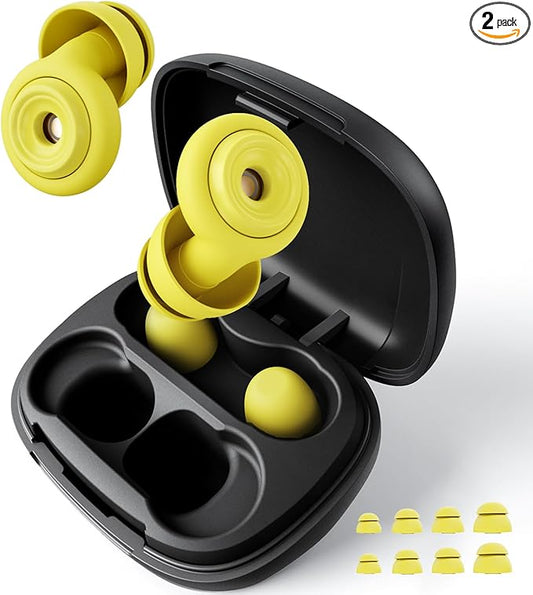 Ear Plugs for Sleeping 45dB Reusable Noise Cancelling Ear Plugs with 8 Eartips and Travel Case for Concerts, Snoring, Travel, Study Sleeping earplugs(Yellow)