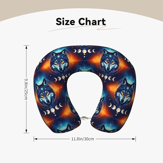 Unique Travel U Shaped Pillows Galaxy Wolf Night Sky Space Moon for Airplanes Car Flight, Comfortable Chin Head Neck Cushion Supporting, Polyester Removable Cover