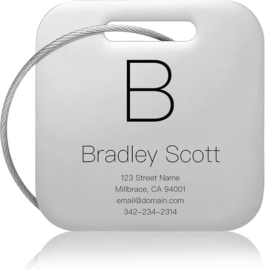 Customized Stainless Steel Luggage Tags: Personalize Your Suitcases, Backpacks, and Bags with Your Text (Silver)
