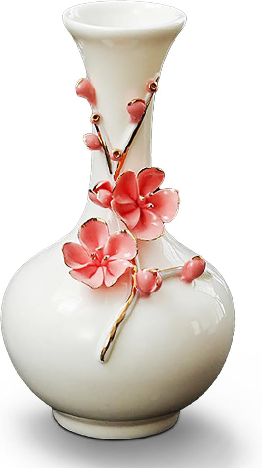 MTME Porcelain vase with Flowers, Plum Blossom, Memorabilia, Wedding Gifts, Aesthetic Sculpture Home décor (Red)