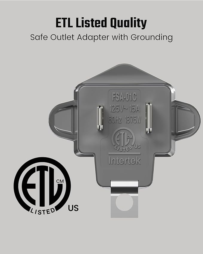2 Prong to 3 Prong Outlet Adapter, ETL Listed 3-2 Prong Adapter, Fire-Retardant (392℉) PBT Material, Heavy Duty Wall Plug Adapter for Old Homes, Travel to Japan, Gray (10-Pack)