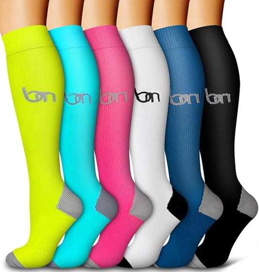 Bluemaple 6 Pack Copper Compression Socks for Women and Men Circulation-Best Support for Medical, Running,Nursing,Athletic