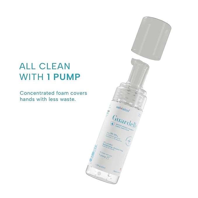 Well Before Guardelle, Alcohol-Free Foaming Hand Sanitizer - 97% Water, Non-Sticky Micro-Foam, 1.75 fl oz (Pack of 10)