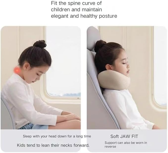Kids Memory Foam Travel Neck Pillow, 360° Support,Travel U-Shaped Airplane Pillow, Foldable，Suitable for Commuting, Flying, Working, and Living at Home (Light Gray)