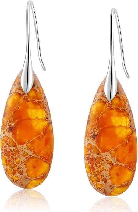 Natural Healing Stone Fishhoop Dangle Drop Earrings Statement Gold silver earrings