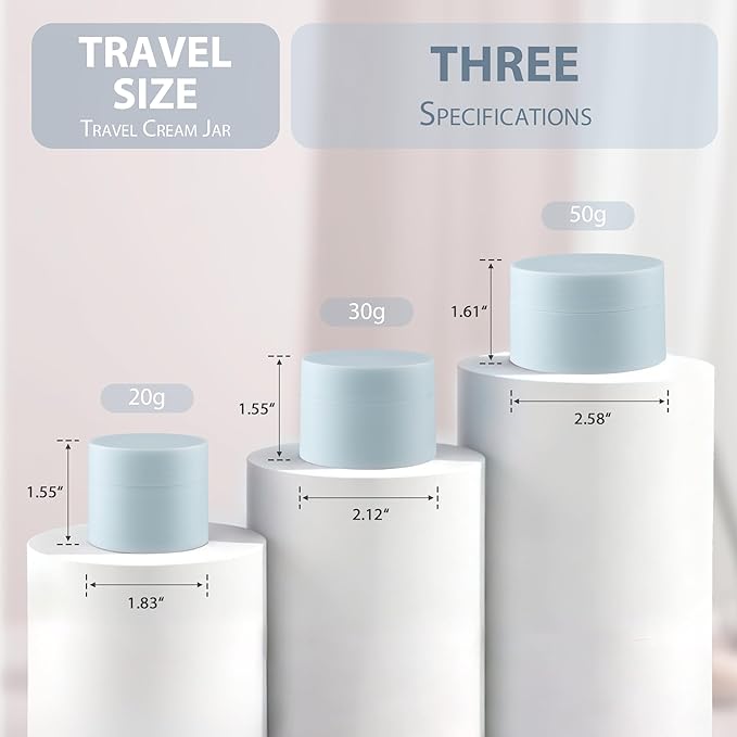Travel Containers for Creams, Plastic Refillable Mini Lotion Jars with Lids for Toiletries, Leak Proof Small Travel Cream Jars for Face Cosmetic Makeup Beauty Products Sample (50g, 4Pack, Blue Pink)