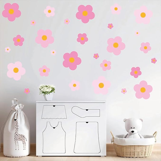 81 Pieces Wall Decal Flower Stickers - Removable Peel & Stick Wall Decals for Kids' Girls Room Decor(Pink)