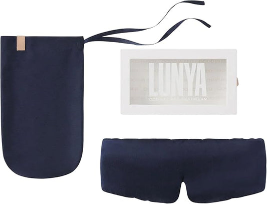 Lunya Weighted Silk Sleep Mask – Mulberry Silk Eye Cover with Cooling Glass Beads, Noise-Reducing Fit, Washable Fabric, and Travel Pouch – Sleeping Mask for Men and Women - Deep Blue - Small