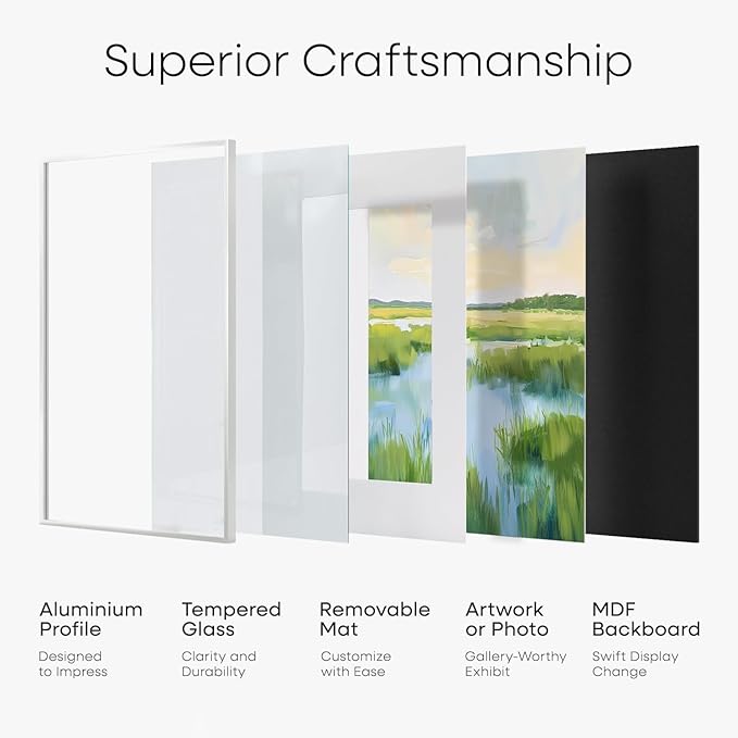 Homeforia 4x6 Picture Frame White, High End Metal 4 x 6 White Frames with Mat 3 x 5 for Art, 4x6 Desk Frame Matted to 3x5 inch Photo, 4 by 6 Wall or Tabletop Frames, Tempered Glass, Wall Kit, Set of 1