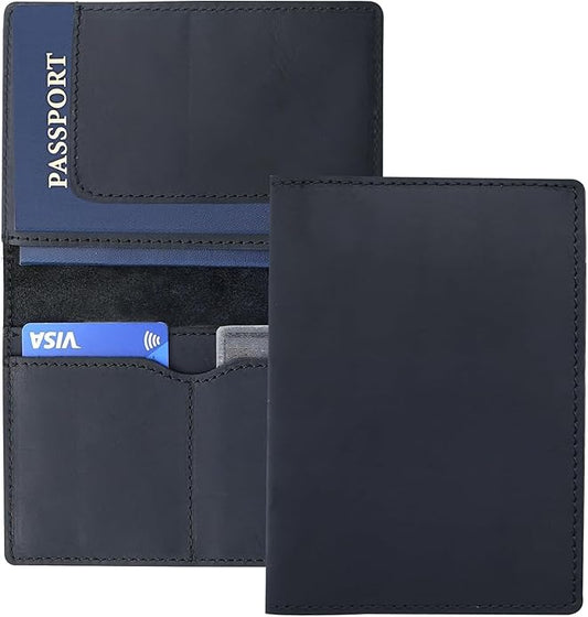 Retro Travel Genuine Leather Passport Holder with Folding Wallet Design