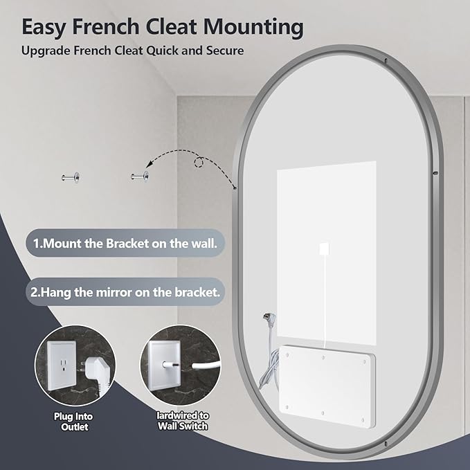 Niccy Oval LED Bathroom Vanity Mirror, 40"x24" Front lit Mirror with Light, Smart Anti-Fog Waterproof Mirror with Memory Function Dimmable Lighted Mirror