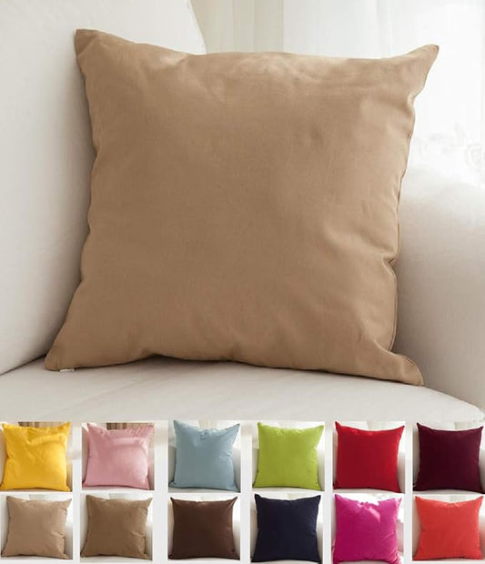 TangDepot Handmade Decorative Solid 100% Cotton Canvas Throw Pillow Covers/Cushion Covers, 45 Colors Available - (18" x18" , Khaki, 2 Count (Pack of 1))