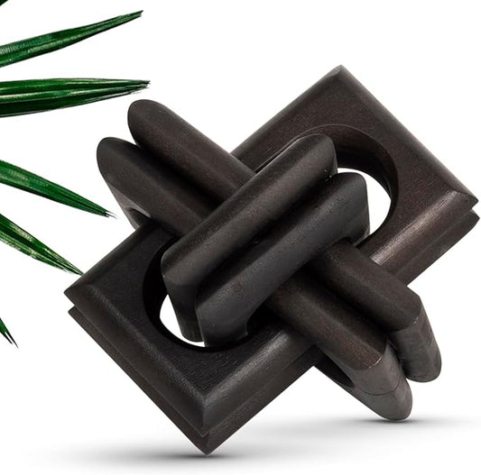 Boho Wooden Chain Links Decorative Object for Coffee Table & Shelf | Handmade Mango Wood Knot Sculpture | Rustic Modern Arch Décor for Living Room, Entryway, Console,Office Home Accent (Black)