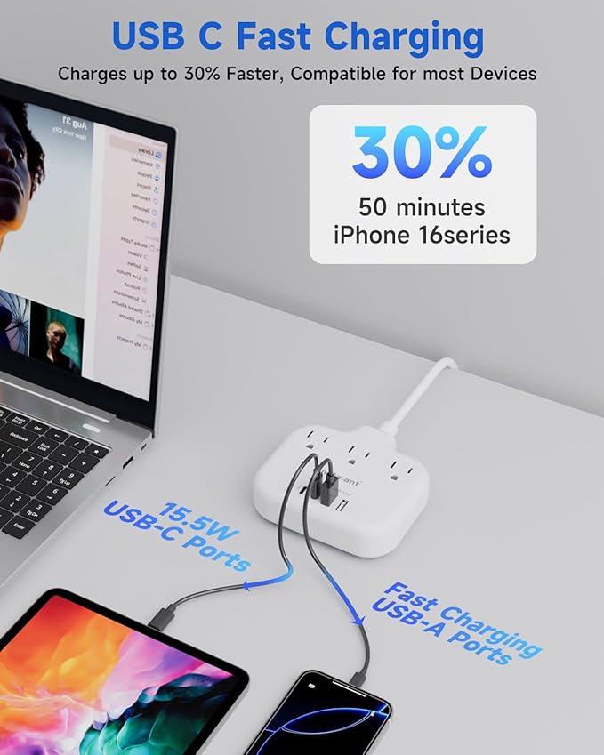 South Africa Plug Adapter, Type M Adapter for South Africa with 3 AC Outlets & 4 USB Ports(2 USB C) 15.5W, 3FT Extension Cord, Africa Travel Essentials for USA to South Africa Namibia Nepal Malaysi
