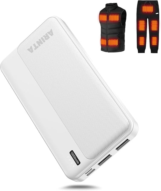5V 2A Battery Pack Power Bank for Heated Vest, Heated Jackets, Heated Pants, 10000mAh Pocket Size Portable Charger for Heated Clothing, USB Heated Blankets, Heated Coats. (White)