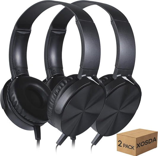 Kids Headphones 2 Pack for School Classroom Students, Wired Headphones Durable Class Set Earphones for Children Toddler Teens Boys Girls and Adult (LS450, Black)