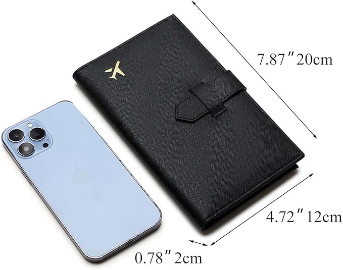 Waterproof Family Passport Organizer with RFID Blocking Genuine Leather Document Holder Card Slots Travel Wallet for Women Men Black (Black)