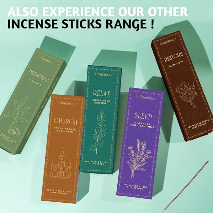 Folkulture Incense Sticks with Holder (100 Sticks)| Oud Luxury Incense Stick For Meditation, Aromatherapy, Prayer, Gifts for Women | No Charcoal,Organic,Non Toxic, 45 Mins, Long Burning Insence-Sticks