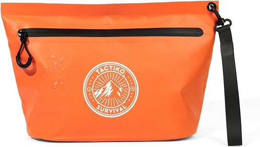 Tactiko 3L Water Resistant Pouch - Waterproof Material w/Splashproof Zipper - Hold All Zipper Bag for Storage, Toiletries, Travel, Beach, Cruise, Home (Orange)