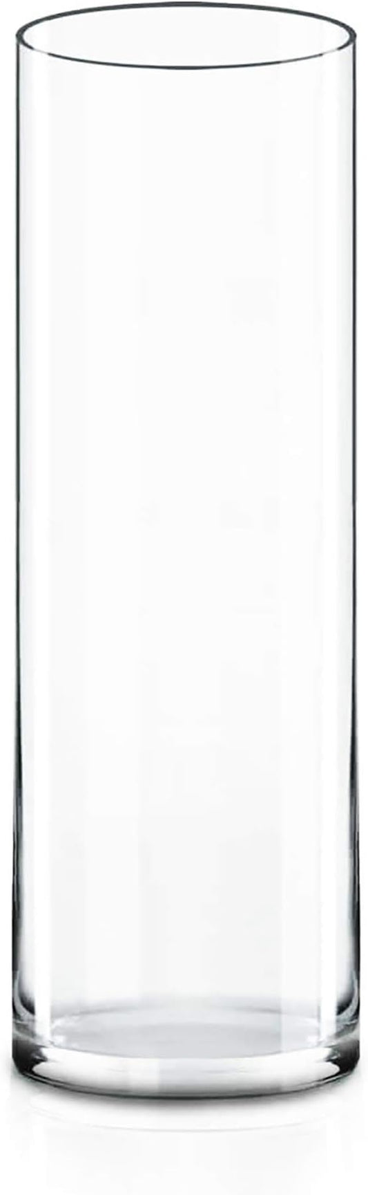 CYS Excel Clear Glass Cylinder Flower Vase, 14" Height x 4" Diameter, Elegant Hand-Blown Glass Wedding Floral Centerpiece Versatile Hurricane Candle Holder