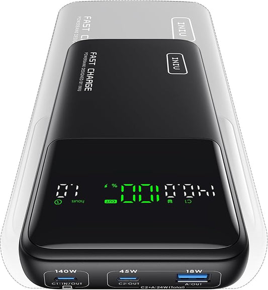 INIU 25000mAh Power Bank, Compact High Capacity 140W Laptop Portable Charger, USB C Tablet Powerbank, Digital Display Phone Charger for iPhone 17 16, Samsung, iPad, MacBook, Laptop, Emergency etc