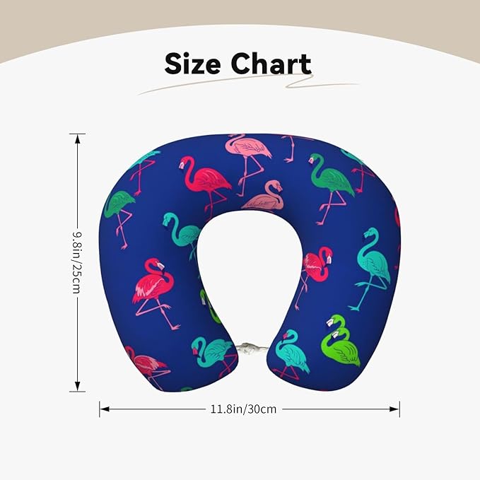 Support Neck Pillow for Youth Travel, Washable Airplane Chin Supporting and Relax U Shaped Pillows Teal Pink Flamingo Blue
