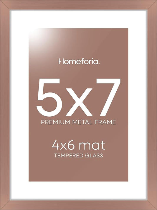 Homeforia 5x7 Picture Frame Mocha, High End Metal 5 x 7 Mocha Frames with Mat 4 x 6 for Art, 5x7 Desk Frame Matted to 4x6 inch Photo, 5 by 7 Wall or Tabletop Frames, Tempered Glass, Wall Kit, Set of 1
