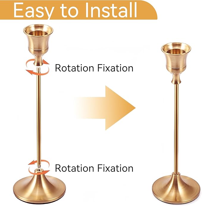 Taper Candle Holders, Tall Vintage Metal Candlestick Holders, 6 PCS Brass Gold Candle Sticks Holders for Home Decor Table Centerpiece Wedding Housewarming Festival, Rose Gold, 2 Sets (6 pcs)