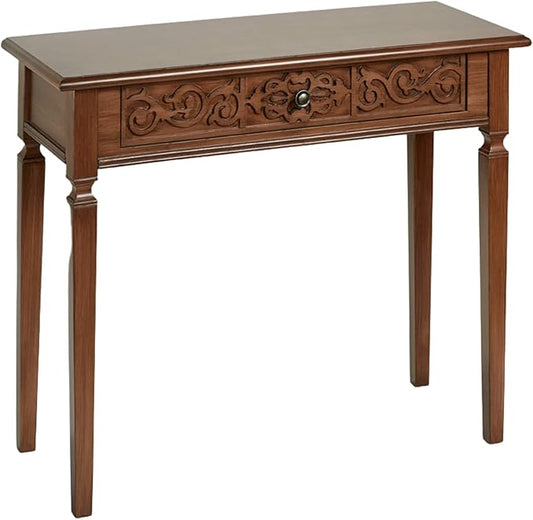 Touch of Class Cacia Carved Console Table Regal Walnut | Elegant Wooden Accent Furniture for Entryway, Foyer, Hallway, Living Room | Traditional Style Wood Tables with Decorative Display Space