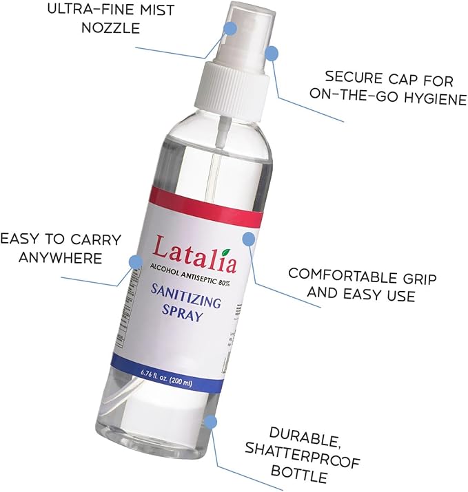 Latalia Unscented Hand Sanitizer Spray Refill Pack of 48 | 6.67 Fl oz with 80% Alcohol Bulk Hand Sanitizer Travel Size | Hand Sanitizing Spray For Quick Dry Hand