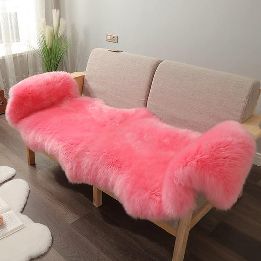 LLB Genuine Sheepskin Area Rug Wool Rug Fur Carpet Fluffy Shaggy Fur Rug for Living Room Kids Bedroom Real Sheepskin Throw Lambskin Rugs Sofa Mat Chair Seat Covers (Pink, 2 x 6 ft Sheepskin)
