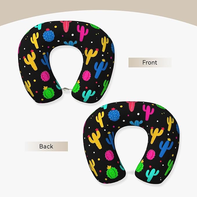 Comfortable Memory Foam Neck Pillow Trippy Dots Cactus, Travel U Shaped Airplane/Car/Flight Pillows with Removable Zipper Cover, Chin Head Neck Support Cushion
