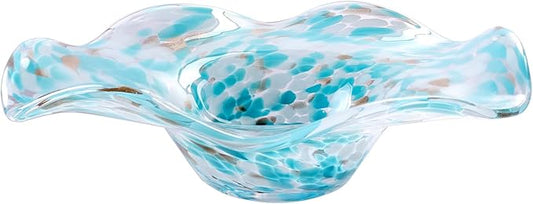 Hand Blown Murano-style Art Glass Bowl, 10.2-Inch Large Decorative Centerpiece for Table, Cobalt Blue Fruit Display & Kitchen Counter Decor