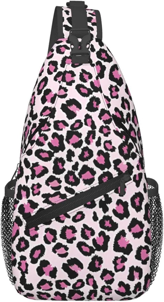 QFXUYNG Leopard Print Adult Sling Bag Unisex Chest Bags Crossbody Backpack Casual Daypacks Shoulder Bag for Women Men Cycling Hiking Travel