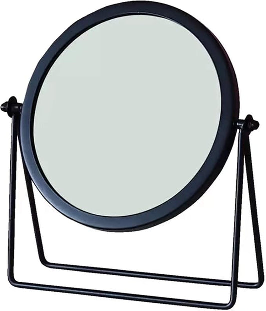 Iron Tabletop Makeup Mirror, Round Swivel Desktop Stand Mirror, 360°Rotation One-Sided Dressing Table Mirror (Black)