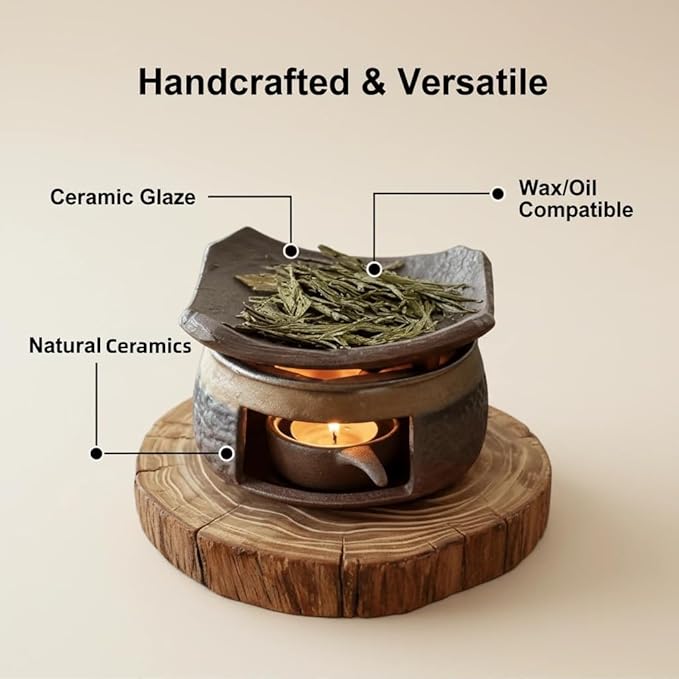 Ceramic Aromatherapy Stove Essential Oil Burner, Cedar and Zen Inspired Smudge Pot Oil Burner for Home Fragrance, Handmade Wax Melt Warmer, Meditation & Relaxation Décor, (3)