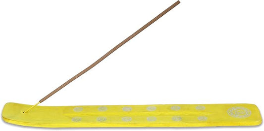 Bless-International Traditional-Handmade-Burner Wooden-Incense-Stick-Holder Ash-Catcher-Stand for-Aromatherapy-Meditation-Yoga (Positivity Yellow) 10 Inches, Pack of 1