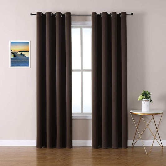 ChrisDowa Blackout Curtains 90 Inches Long 2 Panels Set for Living Room, Grommet Thermal Insulated Room Darkening Curtains for Bedroom (Brown, 52 x 90 Inch)
