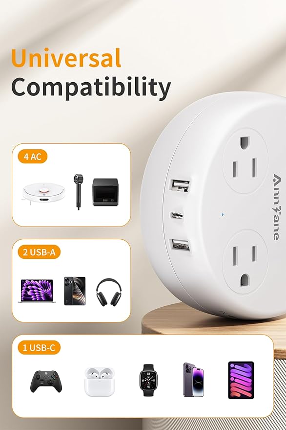 Italy Travel Adapter with USB C, US to Italy Plug Adapter with 4 Outlets 3 USB Ports, Type L Power Adapter for US to Chile Ethiopia Libya Syria Tunisia Uruguay (White)
