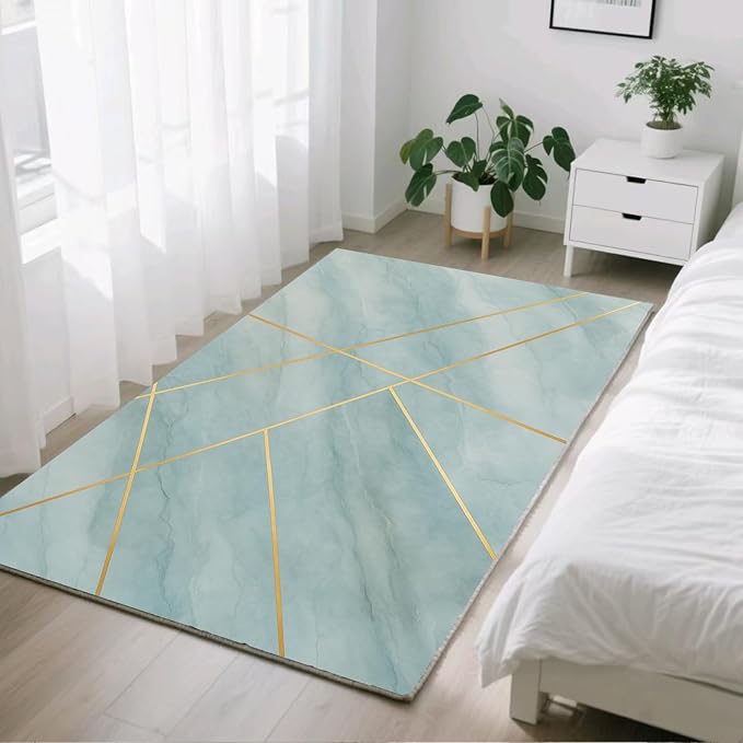 Minimalist Marble Rug - 6x9 Area Rugs, Abstract Line Marble Kids Rugs, Modern Geometric Area Rug, Washable & Non Slip Large Rug Home Decor